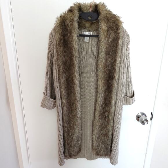 NWOT Kenar Wool Blend Open Front Cardigan Penny Lane Coat Faux Fur L Y2K Alpaca - Picture 1 of 8